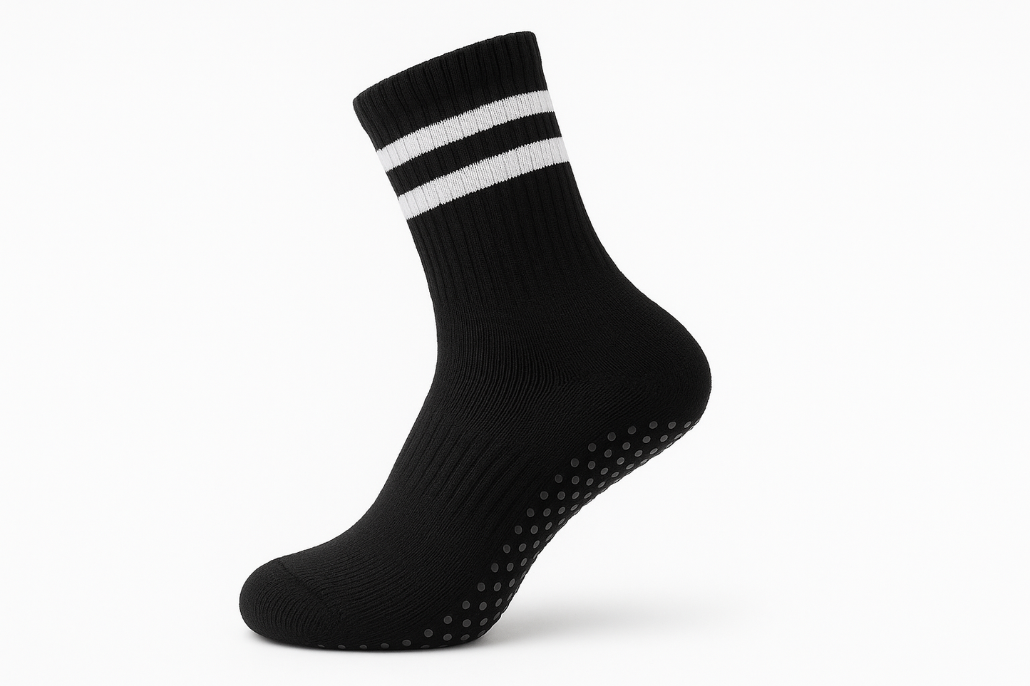 black crew grip sock with 2 white stripe