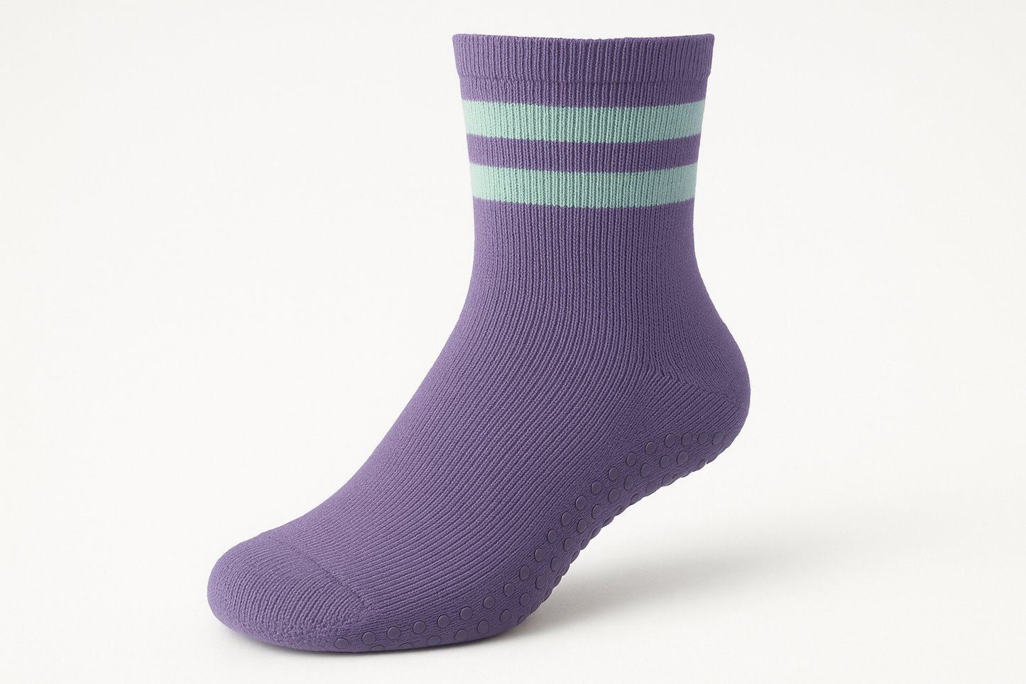 purple crew grip socks with mint green 2 stripe
