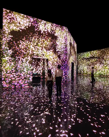 ARTE MUSEUM Dubai’s luminous, immersive flower installation reflected across a mirrored floor